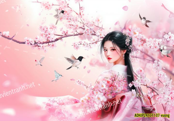 Tranh dán tường hoa cô gái Geisha Nhật Bản-ADHJP241211-07 vuong - Kết quả tìm kiếm tranh tường